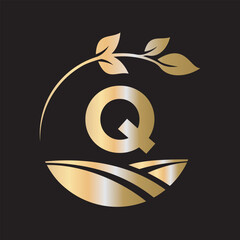 Initial Agriculture Logo combine with letter Q vector template