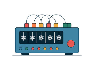 A conceptual illustration depicts a retro-futuristic device with snowflake icons on its display, suggesting data processing or a cooling system.