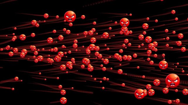 Red Angry Face Emoji Wave Background.