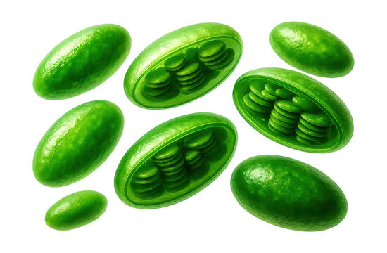Leaf cell chloroplasts are green, disc-shaped organelles essential for photosynthesis.