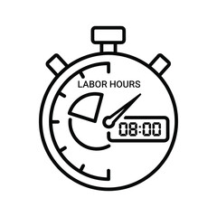 Labor hours stopwatch icon indicating an 8-hour workday allocation