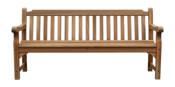 Front view of classic wooden park bench made from light brown wood isolated on transparent background ready for your design - Powered by Adobe
