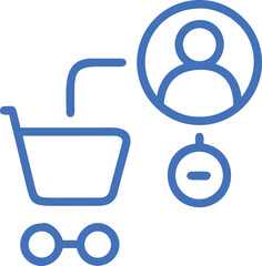 Affiliate shopping icon outline of person linked with cart on white background
