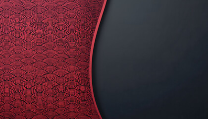 Elegant red traditional asian wave pattern and dark grey background with curved divider