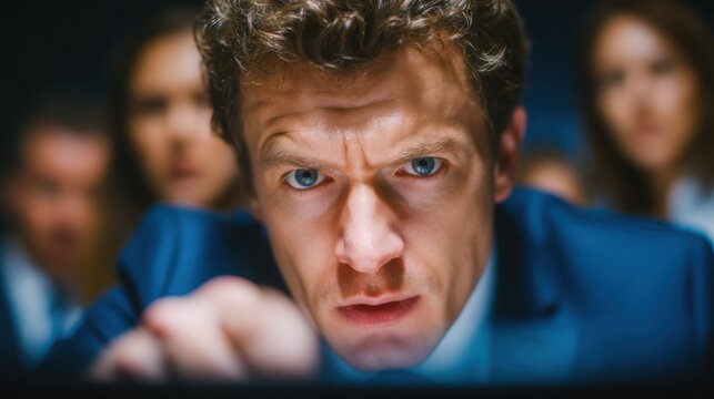 Intense Business Meeting with Focused Executive in Dark Environment