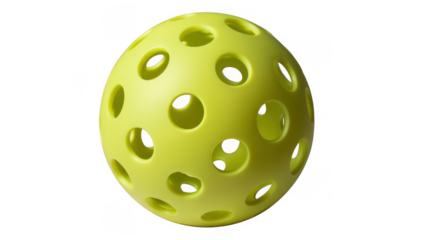 Yellow pickleball with round holes isolated on a transparent background 1