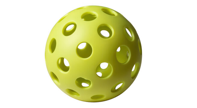 Yellow pickleball with round holes isolated on a transparent background 1