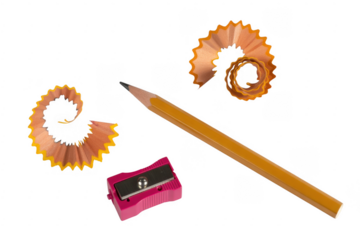 Yellow pencil shavings and sharpener isolated on a transparent background