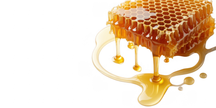 Honeycomb dripping golden liquid isolated on a transparent background - Powered by Adobe