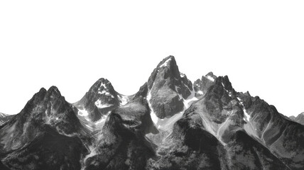 Jagged gray mountain peaks with snow patches isolated on a transparent background