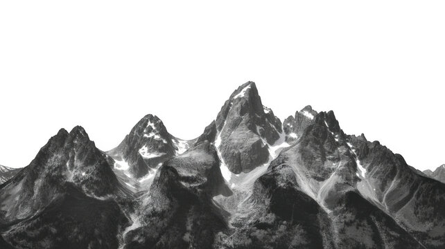 Jagged gray mountain peaks with snow patches isolated on a transparent background - Powered by Adobe