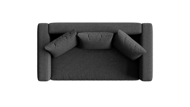 Modern black sofa with pillows on an isolated background. Furniture for the interior collages and presentations. - Powered by Adobe