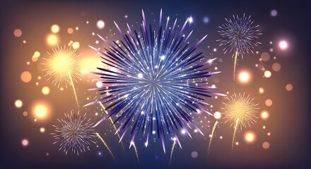 Fototapeta premium Festive explosion of colorful fireworks on a bokeh background