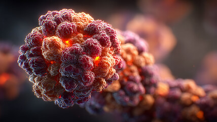 A detailed molecular cluster demonstrating complex biological aggregation and the scientific concept of cellular interaction.
