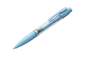 Naklejka premium Light blue ballpoint pen with transparent barrel showing ink cartridge isolated on a transparent background