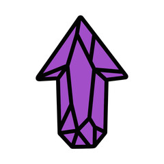 Purple crystal arrow icon symbolizing fantasy, magic, mystical navigation and gem-themed creative designs