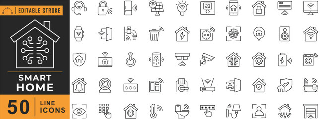 Smart Home line icon set. Editable stroke. Vector illustration.