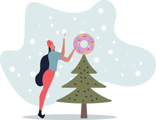 Obraz premium donut-shaped decoration on top of a Christmas tree.