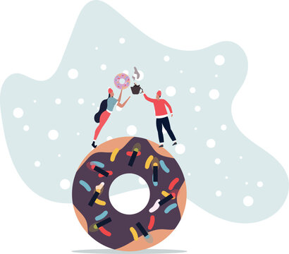 Sweet donuts and coffee. The concept of a popular invigorating drink and desserts.