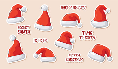 Collection of Red Santa Claus Hats for Christmas Holiday Season