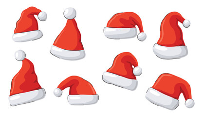 Collection of Red Santa Claus Hats for Christmas Holiday Season