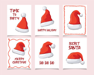 Collection of Red Santa Claus Hats for Christmas Holiday Season
