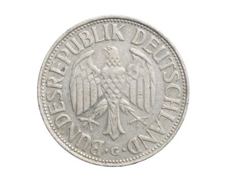 one germany mark coin on a white isolated background