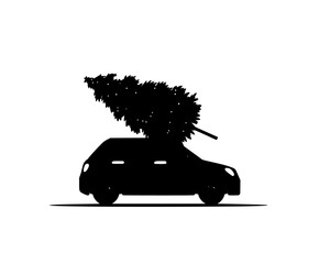 Yuletide Journey: Red Car Christmas Tree Adventure | Clean, isolated vector art for creative projects.