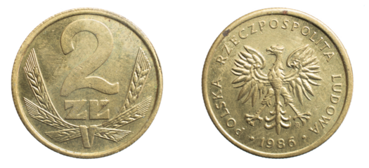 two Polish zloty coin on a white isolated background