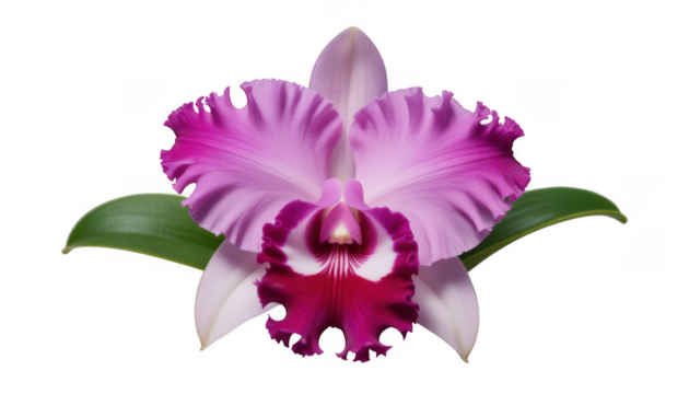 Pink purple orchid flower with green leaves isolated on a transparent background - Powered by Adobe