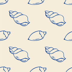 Seamless pattern with doodles seashells
