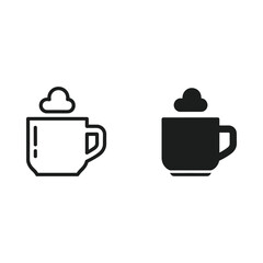 Two simple icons of a coffee cup with foam or whipped cream