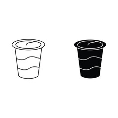Two stylized drawings of yogurt cups one in outline and one in black fill