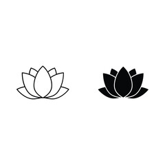 Two stylized lotus flowers one outlined and one solid black