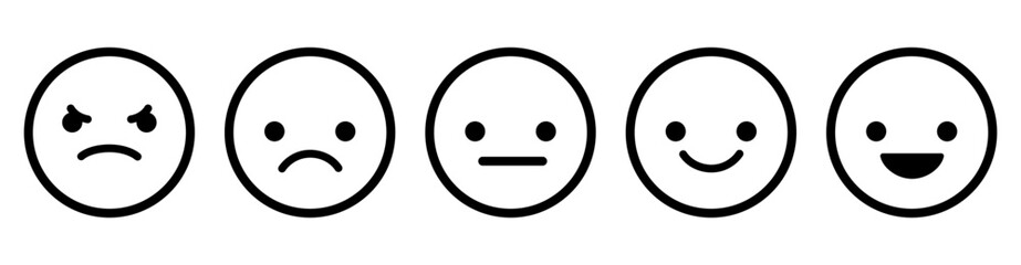 Set of black outline emoticons