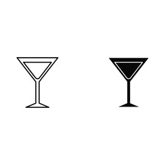 Two martini glasses one outline one solid black icon