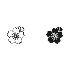 Two stylized cherry blossom flowers one outlined and one solid black