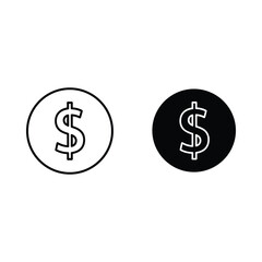Two simple dollar sign icons one in black and white outline and one in solid black