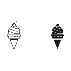 Two ice cream cones one outline and one solid fill illustration