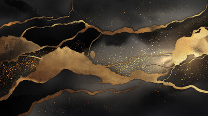 Elegant swirling pattern in black and gold tones.