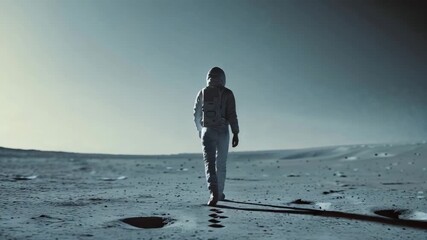 Exploring the Moon's surface at dawn with an astronaut in a space suit - Powered by Adobe