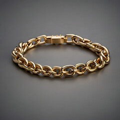 A luxurious golden bracelet, radiating elegance and sophistication, presented against a sleek backdrop, the light reflecting in the intricate links.