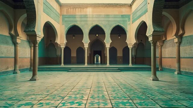 Beautiful courtyard in historic Moroccan architecture with intricate tile work and serene ambiance