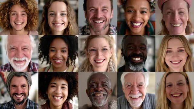 Smiling faces of diverse individuals in a joyful gathering celebrating connection and happiness together