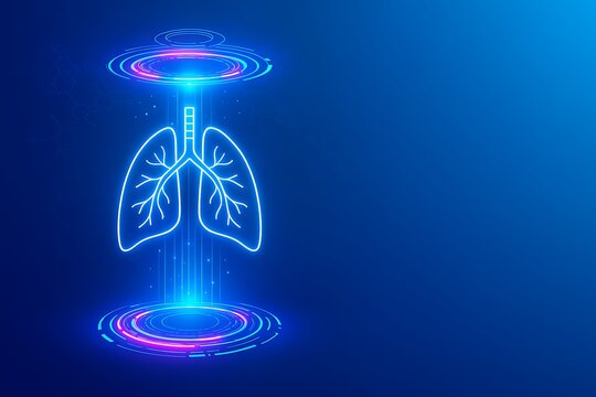 Pulmonology Technology Concept With Glowing Lung Anatomy and Abstract Healthcare Interface