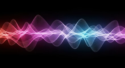 Abstract visualization of sound waves or equalizer in glowing pink and blue on black