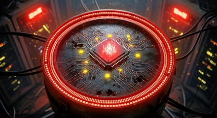 Dark Circular System Breach Warning Indicating Digital Data Security Failure