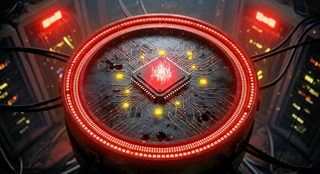 Dark Circular System Breach Warning Indicating Digital Data Security Failure