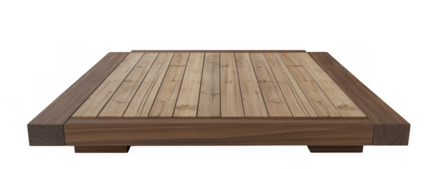 Square wooden platform with bamboo inlay isolated on a transparent background