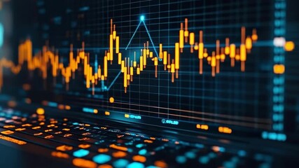 Abstract financial graph with glowing orange lines in a digital trading interface - Powered by Adobe